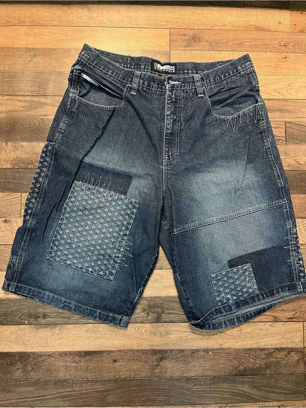 South Pole Men's Patchwork Dark Blue Denim Shorts